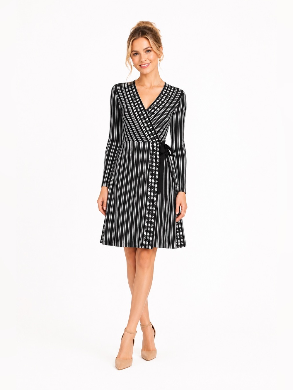 Tory Burch Black and White Long Sleeve Dress